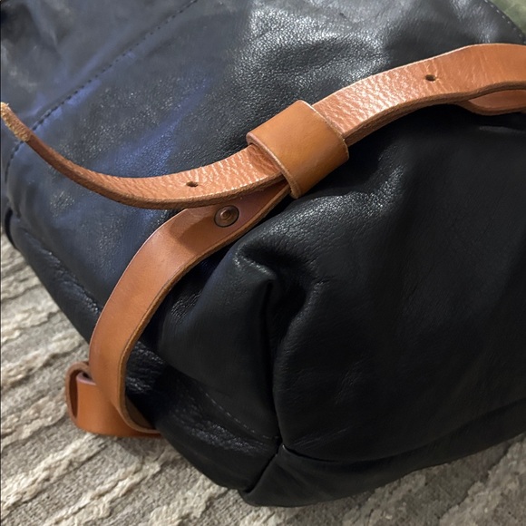 Awl Snap Waxed Canvas Leather Adjustable Backpack Tote Olive Green Black Tan - Picture 14 of 16